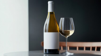 Capturing quiet elegance a bottle of chilled white wine and a glass ready to elevate any dinner soft