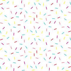 Donut sprinkles confetti retro sweet candy background. Cute dessert decoration colorful sprinkle elements. Birthday, party