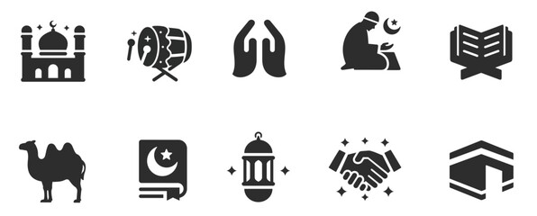 Muslim ramadan icon set isolated on white background