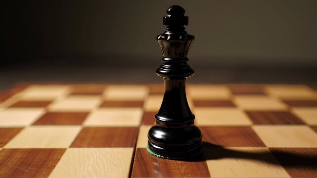 Black chess king on wooden board