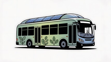 Fototapeta premium Eco friendly green bus with solar panels on roof