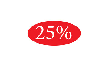 25% vector image and icon red colour on white background.