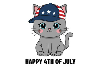 Adorable Patriotic Kitten Wearing a USA Baseball Cap Happy 4th of July!