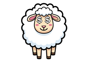 Fototapeta premium Adorable Cartoon Sheep with Dollar Sign Eyes A Cute Illustration of Financial Focus and Wealth
