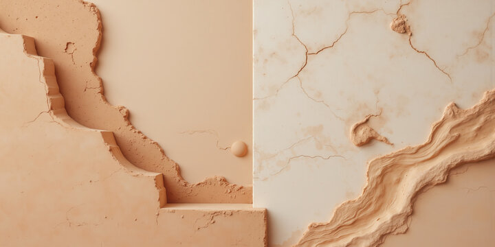 Textured Clay-like Surface in Muted Terracotta and Soft White with Organic Forms A warm and earthy abstract background with soft