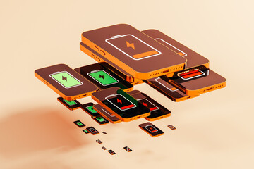 Battery levels displayed on multiple mobile phone screens in a row