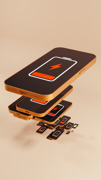 Battery levels displayed on multiple mobile phone screens in a row