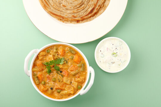 vegetable Kurma and Paratha or Malabar Parotha 