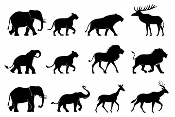 Fototapeta premium African wildlife silhouette collection