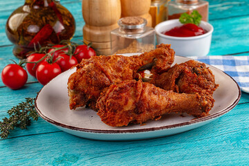 Crispy fried chicken drumsticks leg