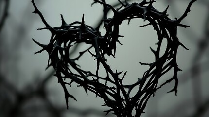 Close up of a thorny tree in the shape of a heart.