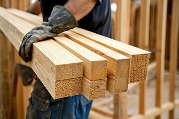 Experienced female carpenter building a wooden box with planks at a construction site