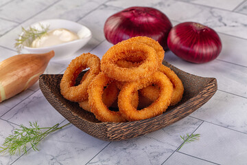 Golden fried onion rings snack