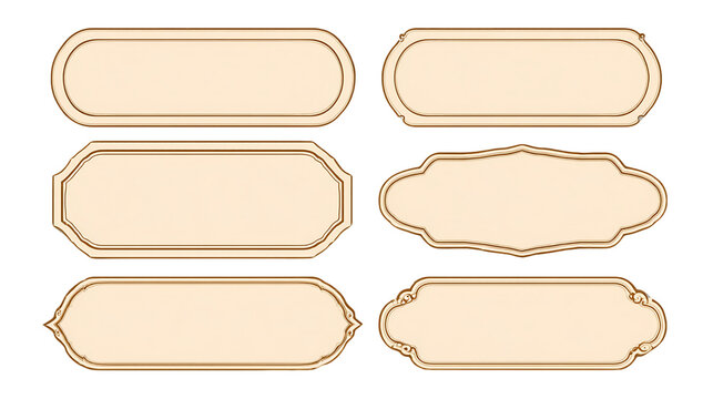 Six Beige and Brown Decorative Labels with Transparent Background, PNG
