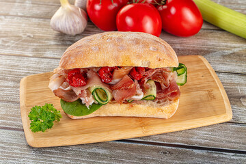 Ciabatta with cured parma and tomato