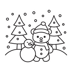 Cozy bear coloring book, cozy bear coloring pages, black  & white, line art, victor illustration, bold & easy coloring pages, coloring book, coloring pages, christmas, halloween, animals, bear art