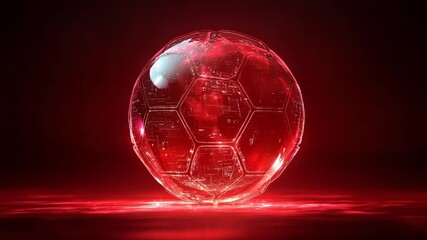 Futuristic glowing soccer ball in a dynamic red background - Powered by Adobe
