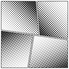 Cartoon comic backgrounds set. Comics book black and white poster with halftone elements. Retro Pop Art style. Vector illustration