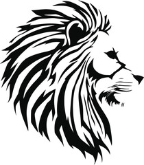  Majestic Lion Head Profile Vector Art - Black and White Tribal Style Vinyl Decal