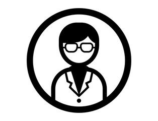 白衣を着た人のシンプルな丸いモノクロイラストアイコン