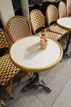 cappuccinos on paris caf&eacute; table