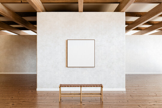 Modern Art Gallery Interior with Blank Square Frame Mockup