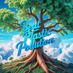 Minimalist Environmental Poster   Beat Plastic Pollution , Save Earth in Style , World Environmental Day 2025 , illustration image , photo , background