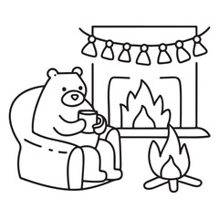 Cozy bear coloring book, cozy bear coloring pages, black  & white, line art, victor illustration, bold & easy coloring pages, coloring book, coloring pages, christmas, halloween, animals, bear art