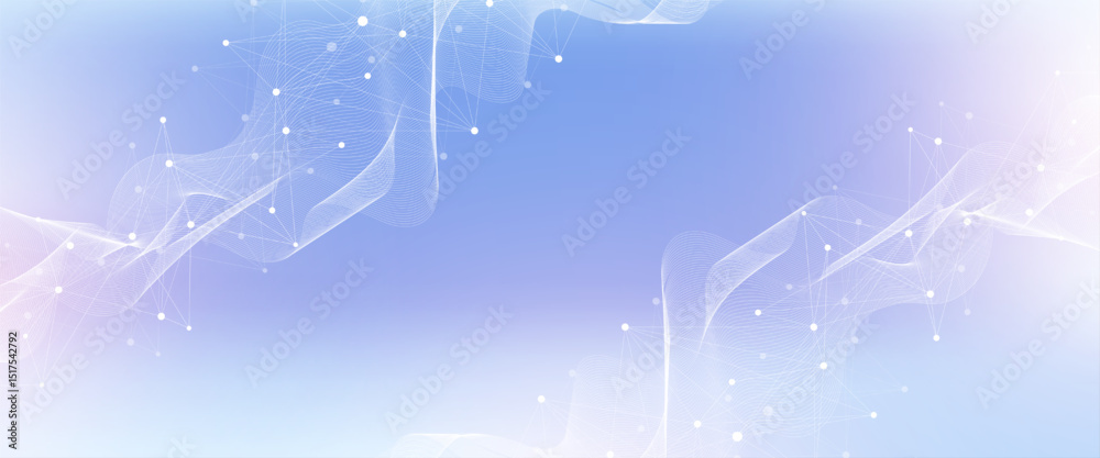 Fototapete Abstract tech network connection dots. Digital technology and big data analysis background. White background with plexus lines. Geometric background with abstract mesh