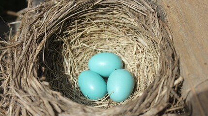 Brown straw nest with fresh white and brown eggs, a natural and healthy food from the farm