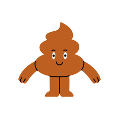 Funny cartoon poop character standing upright with a big, cheerful smile, radiating positivity and humor. Vector illustration.