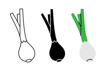 Onion icon set. Fresh organic vegetable symbol for kitchen, menu, food package design. Vector illustration