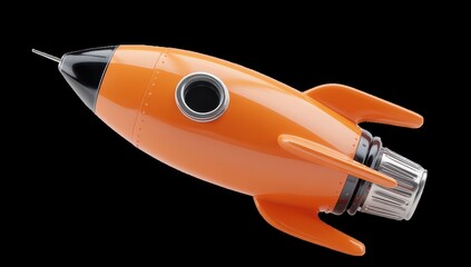 Orange rocket ship, angled view, cartoonish style
