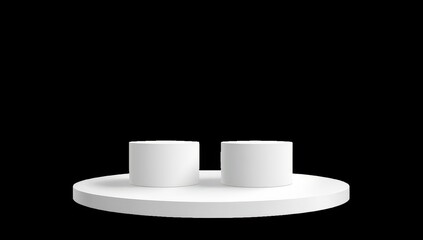 Two white cylinders on a white circular platform
