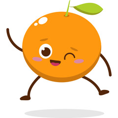 Cute orange character kawai vector for orange mascot. happy face, winking eye,. smile