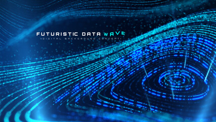 Big digital data design decorated with blue light in circle shape. Future technology background. Artificial intelligence theme backdrop. Vector illustration.