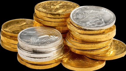 Stack of gold and silver coins (6)