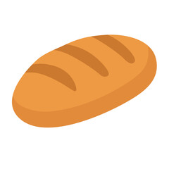 Flat cartoon bread loaf with golden crust, perfect for bakery, food, picnic and BBQ themes.