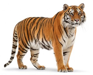 Naklejka premium White background isolation of a wild Bengal tiger, a beautiful striped feline predator