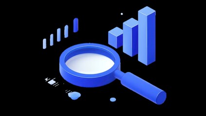 Blue magnifying glass over data visualizations