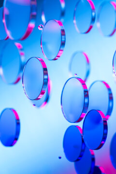 Glass Grid Structures Floating in a Digital Sky Background 3D