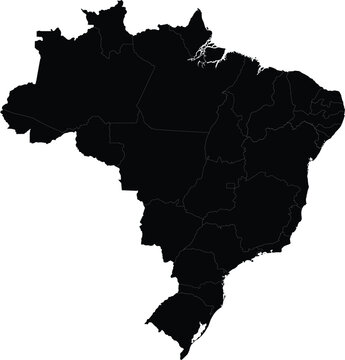 Black silhouette map of Brazil with detailed outline for design and educational purposes