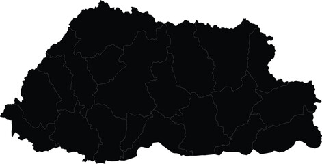 Black silhouette map of Bhutan with detailed outline for design and educational purposes