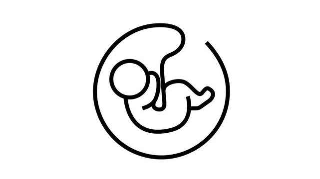 Animated embryo baby icon on white background. Clean line animation loop for pregnancy education, medical visuals, and biology presentations.