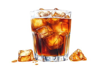 Refreshing Cola Drink with Ice Cubes Cold Beverage Summer Thirst Quencher on transparent background