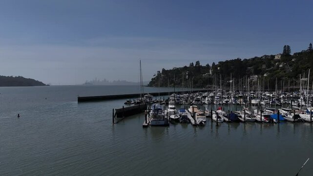 Boats in Tiburon Harbor with San Francisco Skyline in the Background