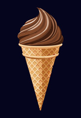 Swirl Chocolate Ice Cream Cone - Vector Illustration