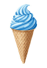 Blue Swirled Ice Cream Cone - Vector Illustration