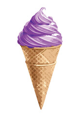 Swirl Purple Ice Cream Cone - Vector Illustration