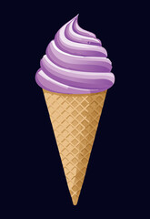 Violet Swirl Ice Cream Cone - Vector Illustration